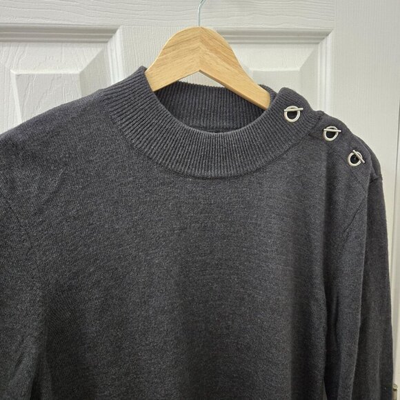 Joan Vass Sweater Womens Large Charcoal gray Toggle Shoulder Detail Soft Cozy - Picture 7 of 14